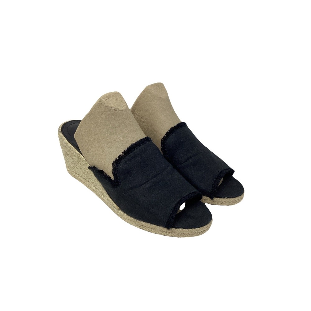 Lauren By Ralph Lauren  Black Linen Carlynda Espadrille Wedge Sandals Sz 9 B